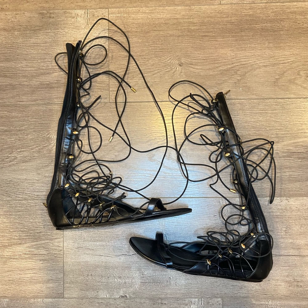 ALDO black gladiator sandals with silver trimming